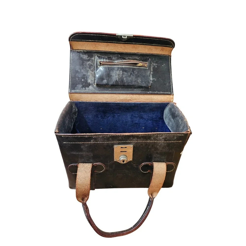 Vintage Distressed Leather Camera Bag and Accessories Collectibles Shelf Styling